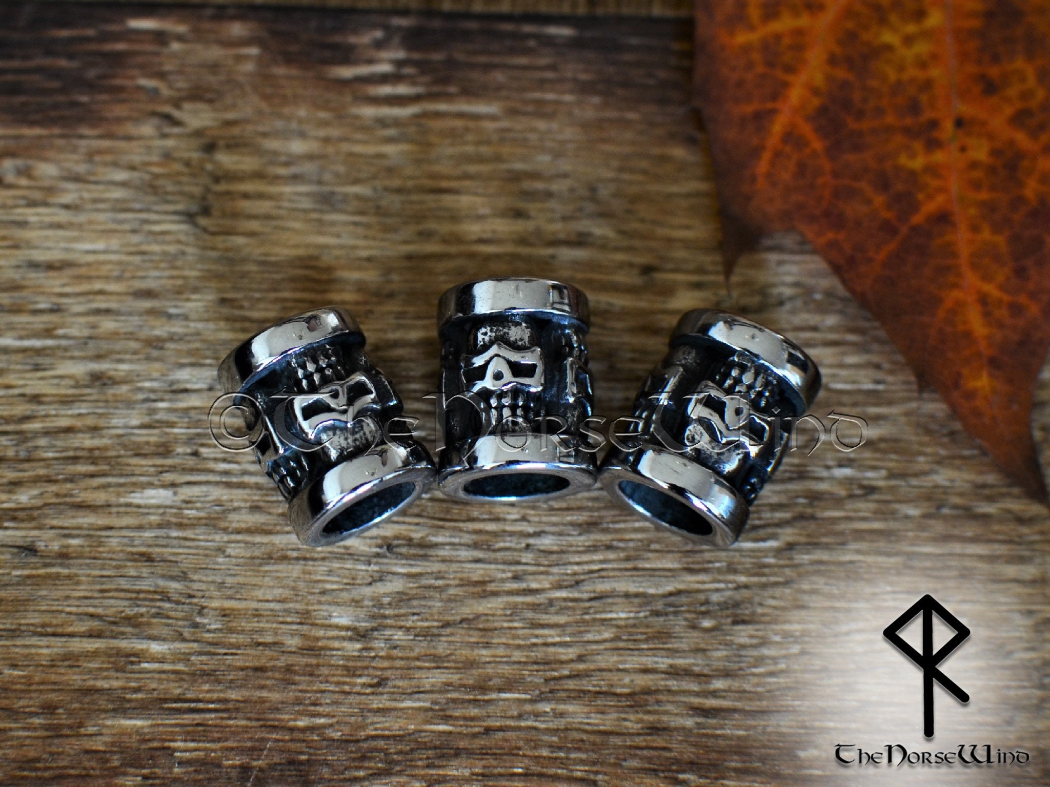 Viking Beard Beads, Norse Skull Hair Rings Celtic Dreadlocks, Steel ...