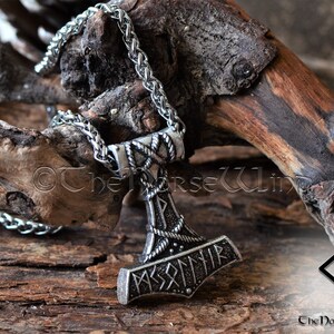 Viking Mjolnir Necklace, Thor's Hammer Pendant, Personalized Viking Runes Necklace, Viking Jewelry, Strength Amulet Norse Mythology Asatru image 4