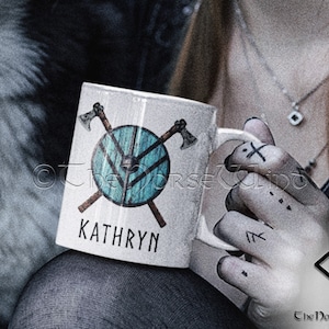 Custom Name Viking Mug, Personalized Shield Maiden Mug - Viking Women Gift, Lagertha Shield Mug, Viking Coffee Mug, Norse Mythology