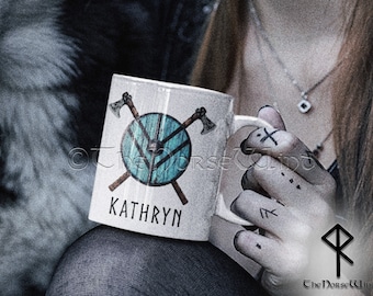 Custom Name Viking Mug, Personalized Shield Maiden Mug - Viking Women Gift, Lagertha Shield Mug, Viking Coffee Mug, Norse Mythology