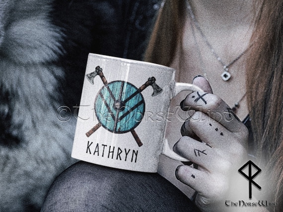 Custom Name Viking Mug, Personalized Shield Maiden Mug - Viking Women Gift, Lagertha Shield Mug, Viking Coffee Mug, Norse Mythology