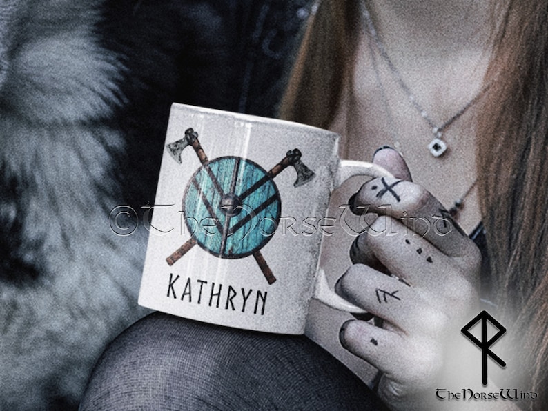Custom Name Viking Mug, Personalized Shield Maiden Mug - Viking Women Gift, Lagertha Shield Mug, Viking Coffee Mug, Norse Mythology