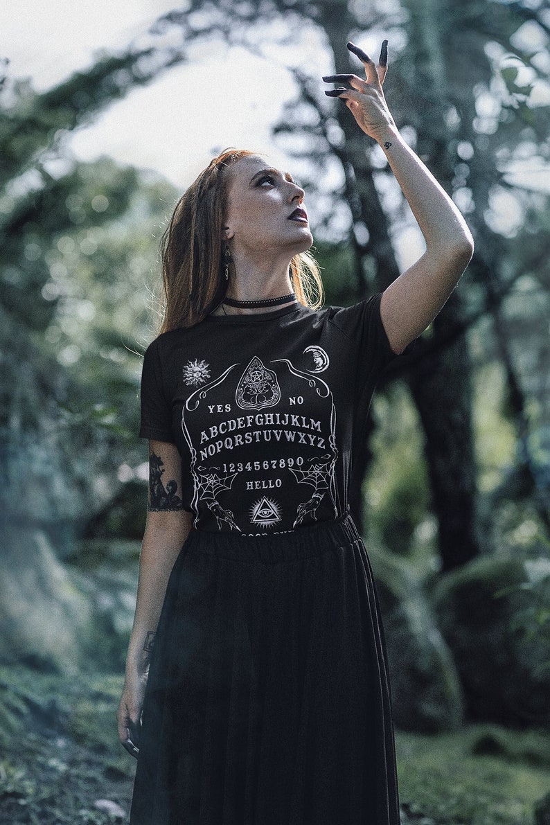 Spirit Board T-Shirt, Witch Ouija Board T-Shirt in Black, Witch Gothic Tee, Wiccan Clothing Witches Gift - Pagan Tee Shirt, Unisex / S - 5XL image 1