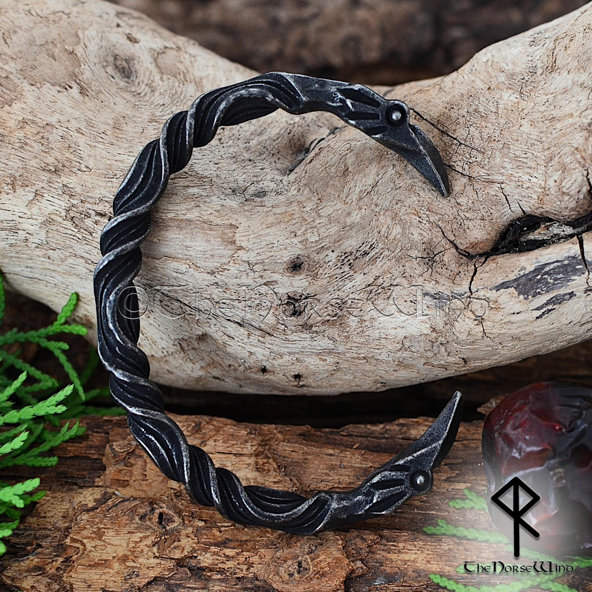 Viking Raven Bracelet – Hand Forged Norse Torc, Odin's Ravens