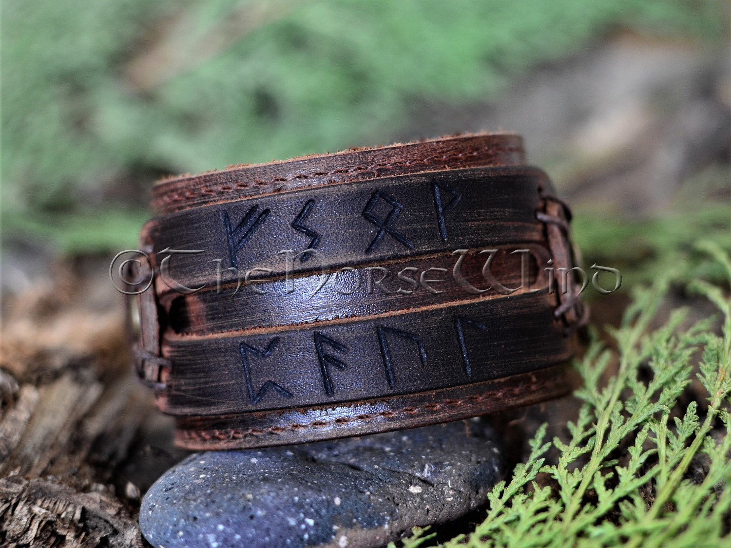 Viking Leather Bracelet  Men's Gothic Wristband Brown - TheNorseWind