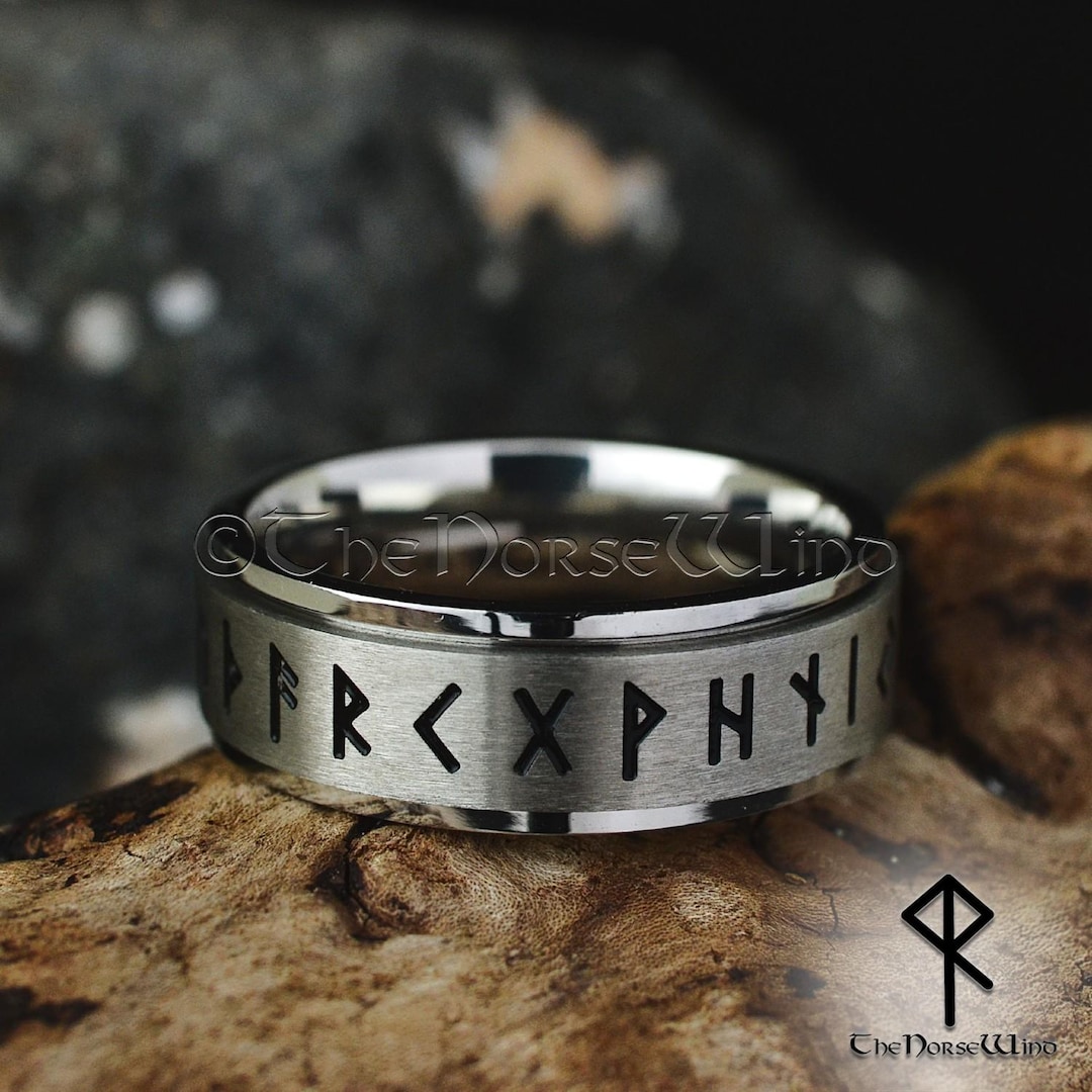 Viking Runes Spinner Ring, Elder Futhark Norse Runes Ring, 8mm Wedding ...