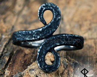 Forged Iron Viking Ring, Norse Infinity Serpent Ring, Jormungandr Stainless Steel Ring, Norse Mythology Jewelry, Viking Serpent Ring