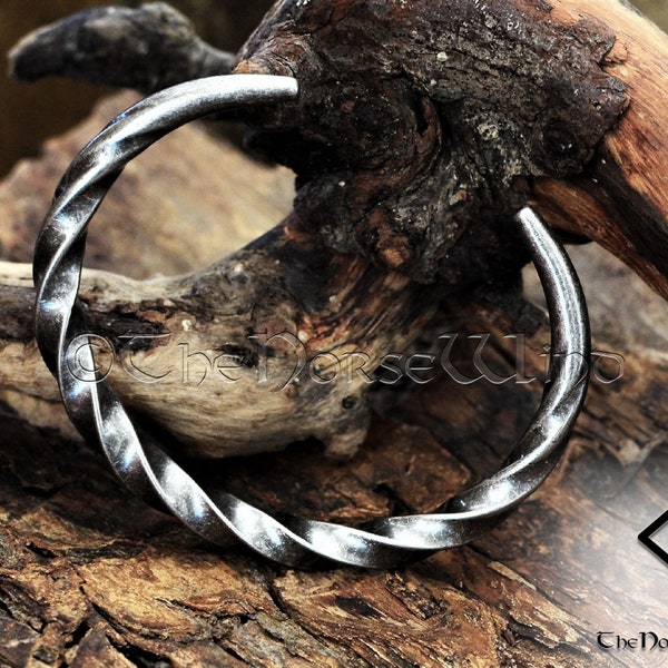 Hand Forged Viking Bracelet, Hammered Celtic Torque, Antique Steel Arm Ring Viking Cuff Bangles, Silver Torc Norse Mythology, Viking Jewelry