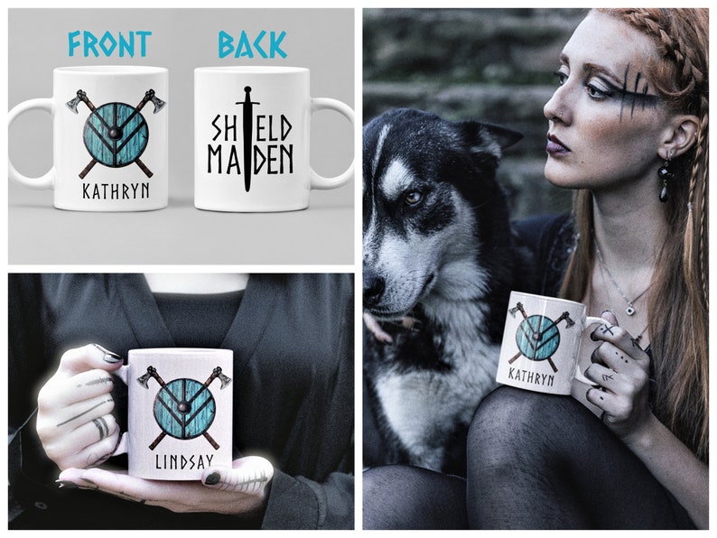 Custom Name Viking Mug, Personalized Shield Maiden Mug - Viking Women Gift, Lagertha Shield Mug, Viking Coffee Mug, Norse Mythology