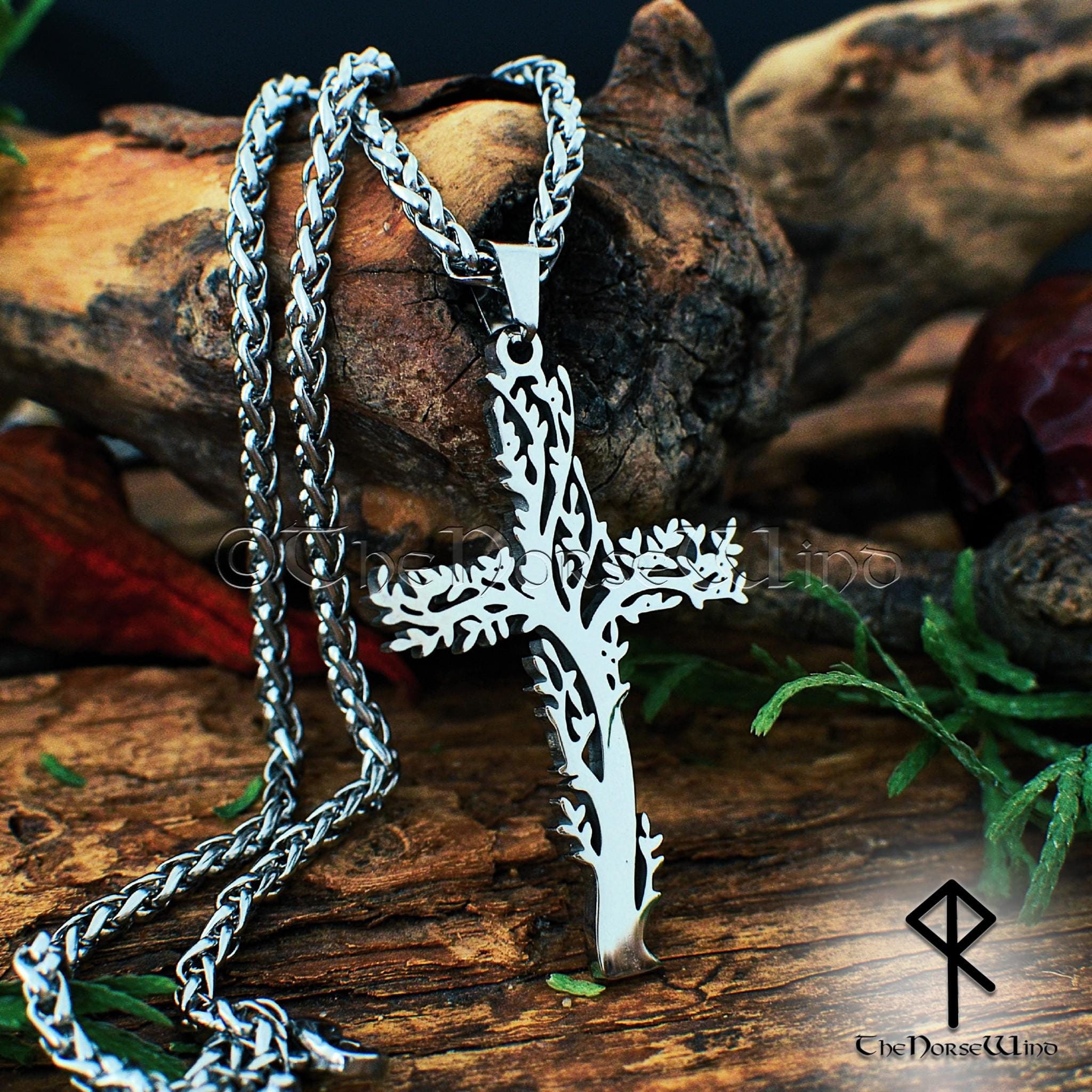 Norse Tree Cross Necklace, Yggdrasil Viking Pendant, Stainless Steel Celtic Tree Cross Pendant, Strength Amulet, Viking Jewelry