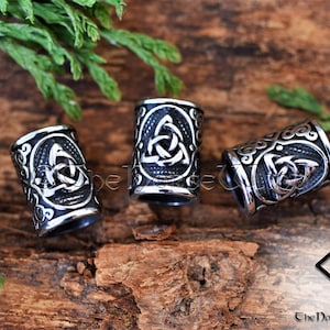 Viking Beard Beads, Celtic Knot Hair Rings, Triquetra Beard Beads 6mm, 7mm, 8mm Hole, Steel Trinity Knot Dwarven Dreadlocks, Viking Jewelry