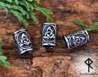 Viking Beard Beads, Celtic Knot Hair Rings, Triquetra Beard Beads 6mm, 7mm, 8mm Hole, Steel Trinity Knot Dwarven Dreadlocks, Viking Jewelry