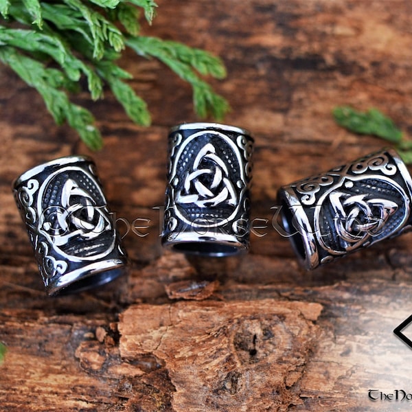 Viking Beard Beads, Celtic Knot Hair Rings, Triquetra Beard Beads 6mm, 7mm, 8mm Hole, Steel Trinity Knot Dwarven Dreadlocks, Viking Jewelry