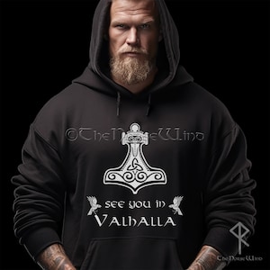 Bluza z kapturem Viking Mjolnir, Norse Valhalla Hoodie, Thor's Hammer Warrior Sweatshirt Męski prezent wikingów, Odzież wikingów, Mitologia nordycka, S-5XL