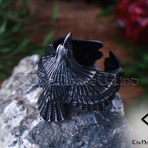 Viking Raven Ring, Flying Raven Black Steel Ring