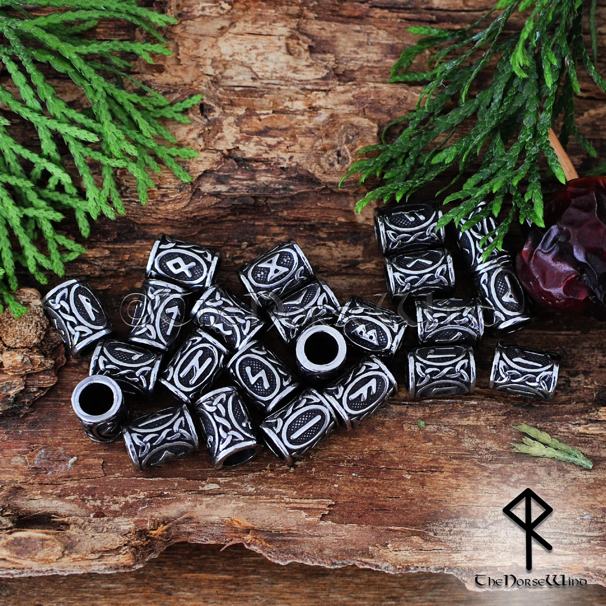 Dread Rune 24 Viking Runes Beard Beads - Futhark Runes Hair Rings - Stainless ...