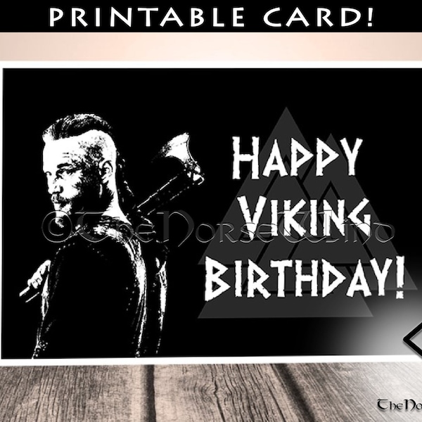 Happy Viking Birthday Greeting Card, Viking Party Birthday Card for Him, Printable Ragnar Lothbrok Card for Boyfriend, Norse Mythology Gift