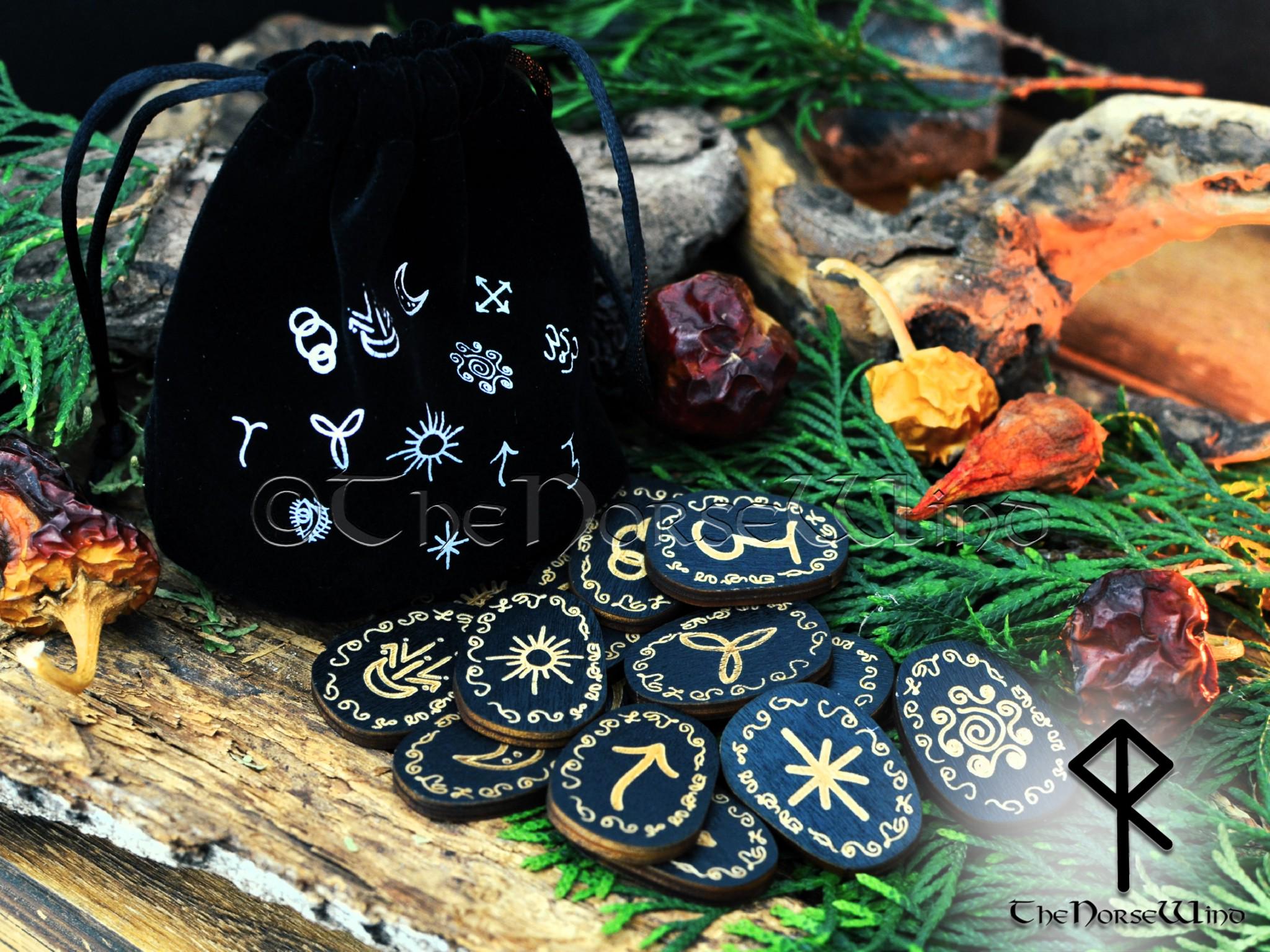 Wichtes Runes Witches Runes Set 13 Wooden Wicca Runes With Pouch and Rune Meanings ...