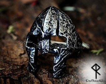 Anel Capacete Viking, Anel Capacete de Guerreiro Nórdico, Anel Viking Masculino em Aço Inoxidável, Joia da Mitologia Nórdica, Presente Asatru para Homens, Joia Viking