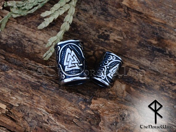 thumbnail image 2 of Viking Valknut Beard Beads – 8mm Stainless Steel Hair Beads For Men, Set Of 4 2 of 6