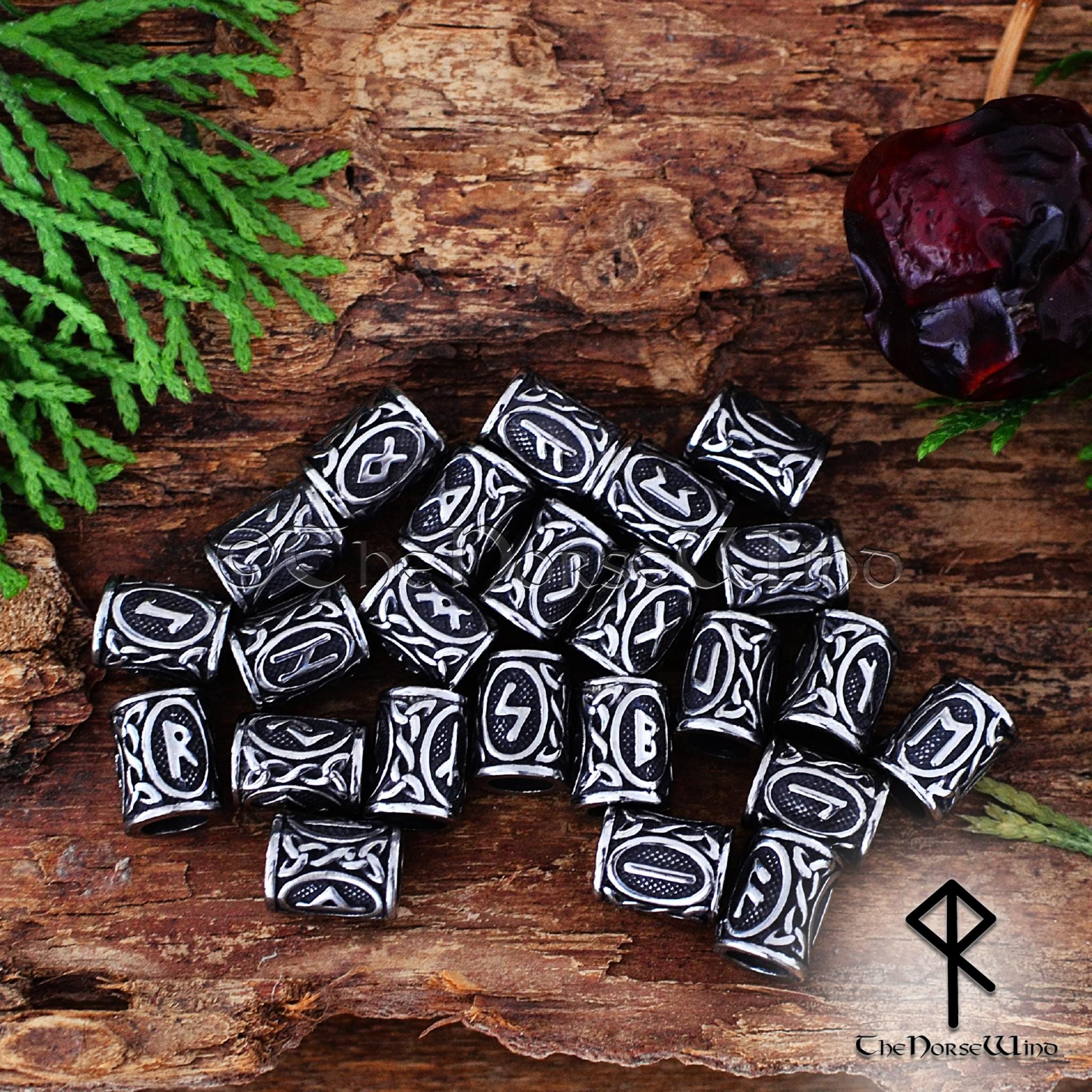 Dread Rune 24 Viking Runes Beard Beads - Futhark Runes Hair Rings - Stainless ...