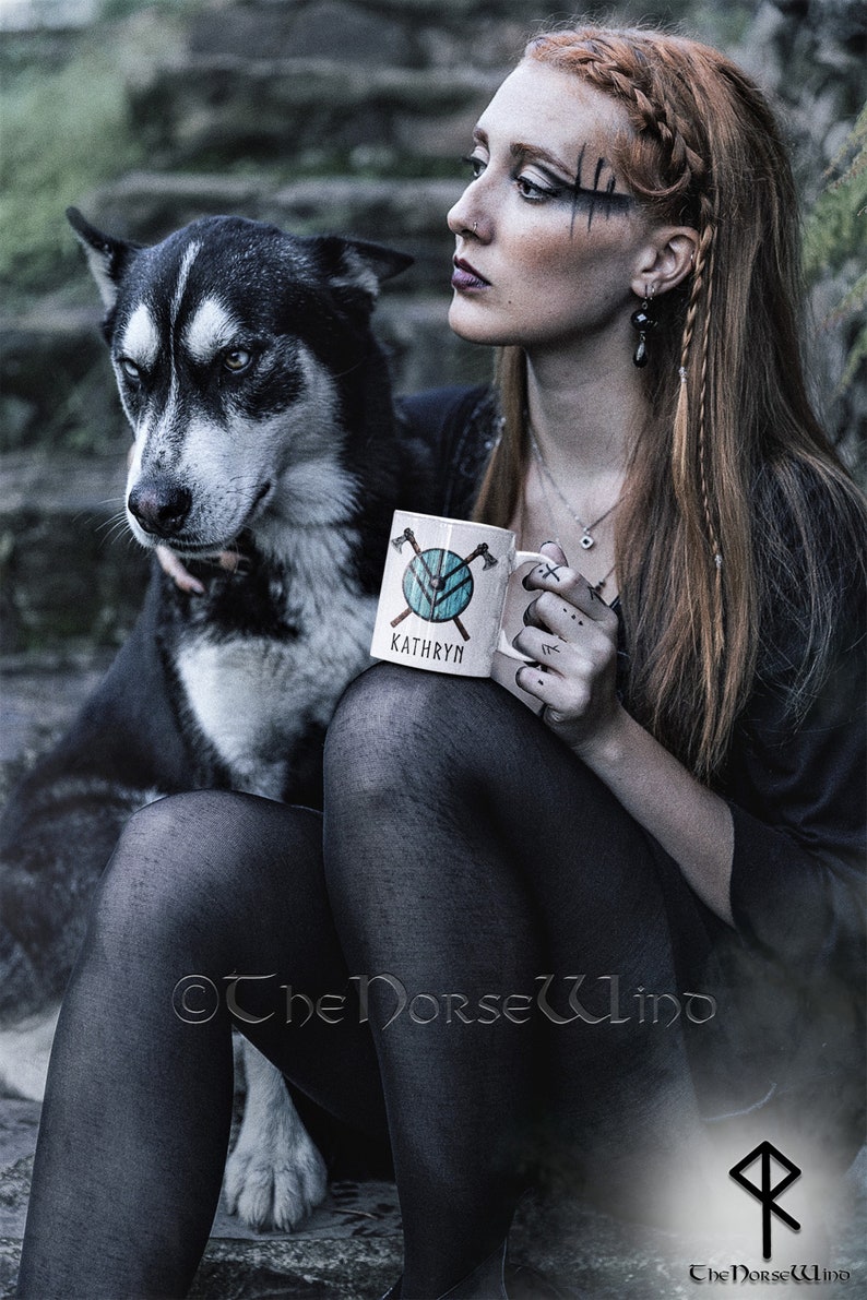 Custom Name Viking Mug, Personalized Shield Maiden Mug - Viking Women Gift, Lagertha Shield Mug, Viking Coffee Mug, Norse Mythology