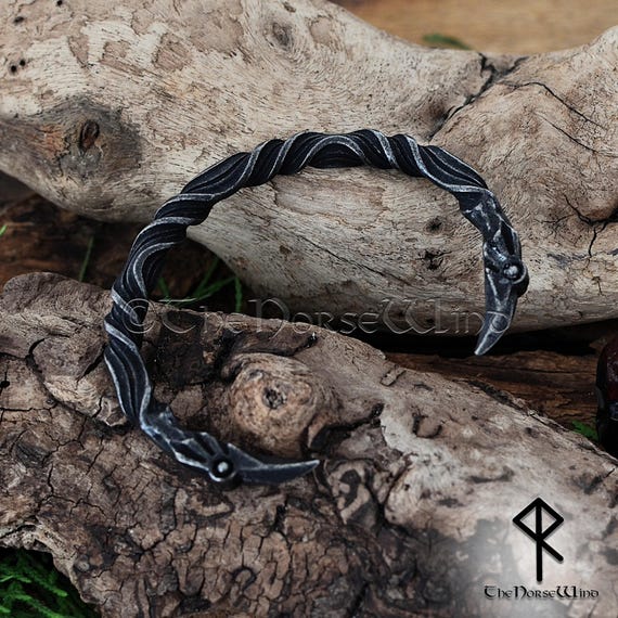 Viking Raven Bracelet – Hand Forged Norse Torc, Odin's Ravens