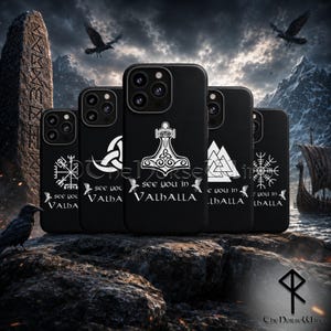 Vikingatelefonskal, Tufft skal med nordisk mytologisymbol för iPhone/Samsung, Tors hammare/Vegvisir/Valknut/Odins horn, Mjolner vikingagåva