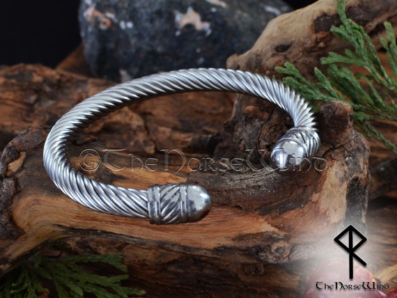 Sterling Silver Viking Torc Cuff Armlet Biker Bracelet