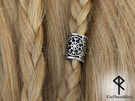 Viking Beard Beads, Aegishjalmur Hair Beads Helm of Awe Celtic Beard Rings,  Dwarven Beard Rings, Viking Amulet Asatru Viking Jewelry Norse 