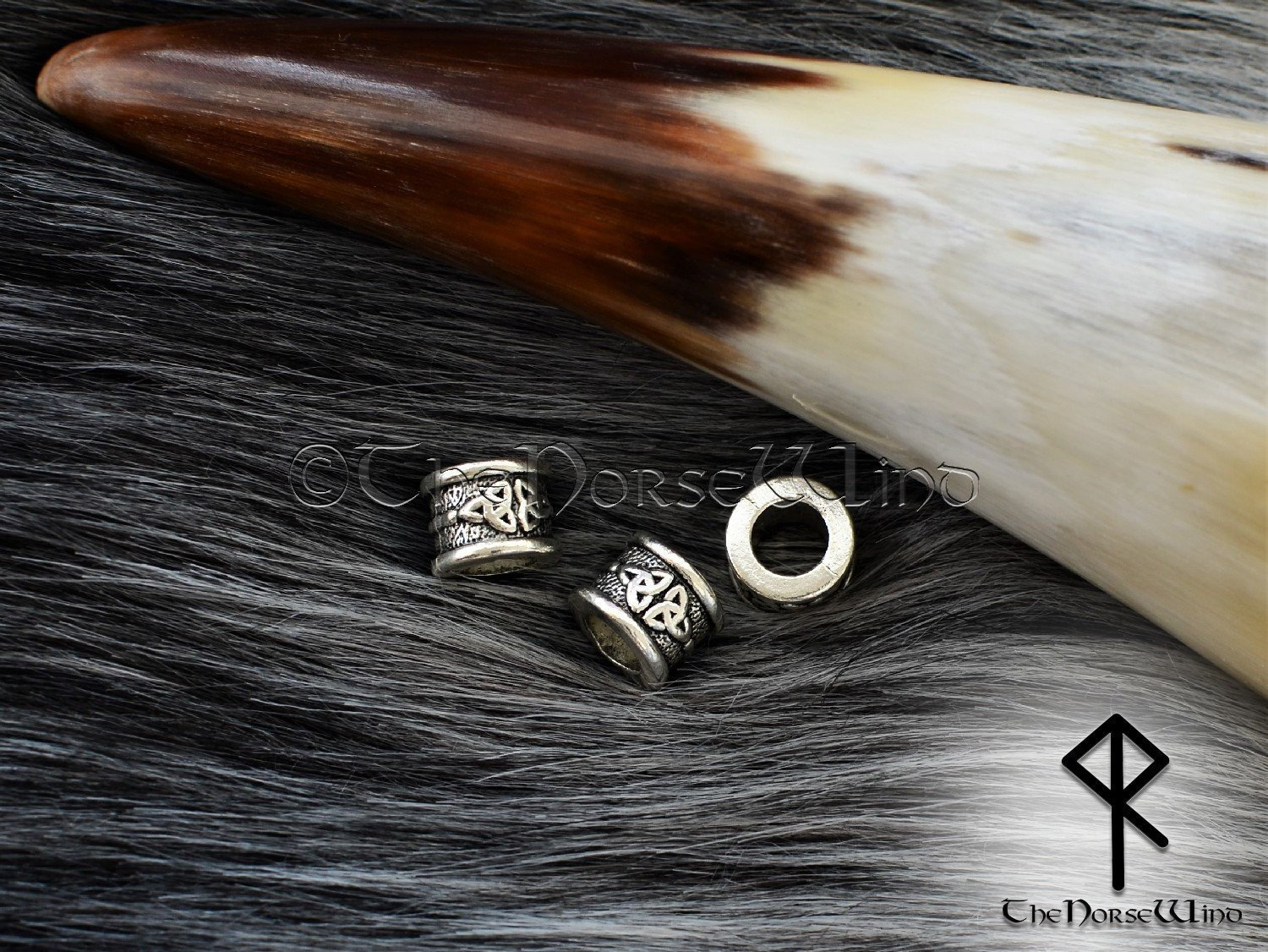 Celtic Beard Beads - Two Piece SET Viking Hair Beads - Triquetra Beard Rings in Silver, Bronze, Gold - Viking Jewelry, Dwarven Beads, Norse