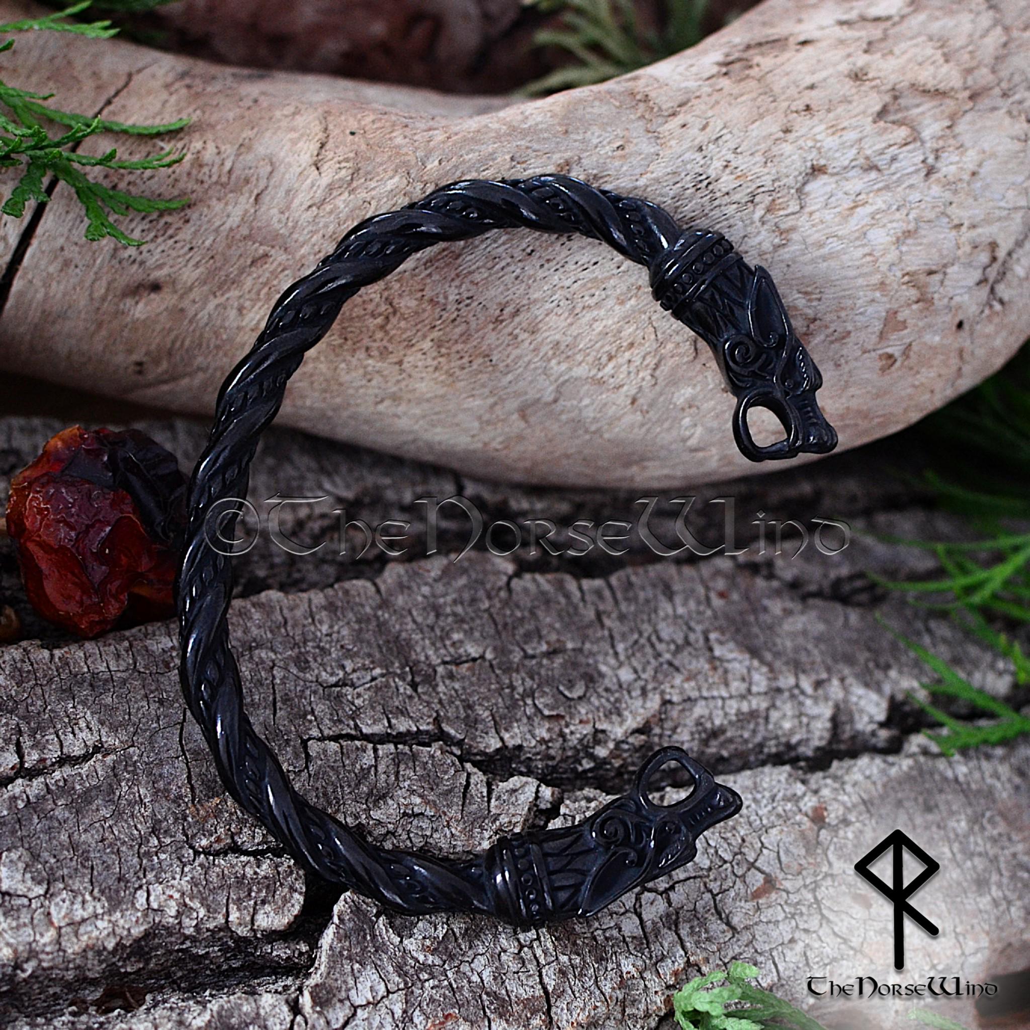 Torc Arm Rings Viking Bracelet, Black Wolf Head Torque - Stainless Steel Viking Arm ...