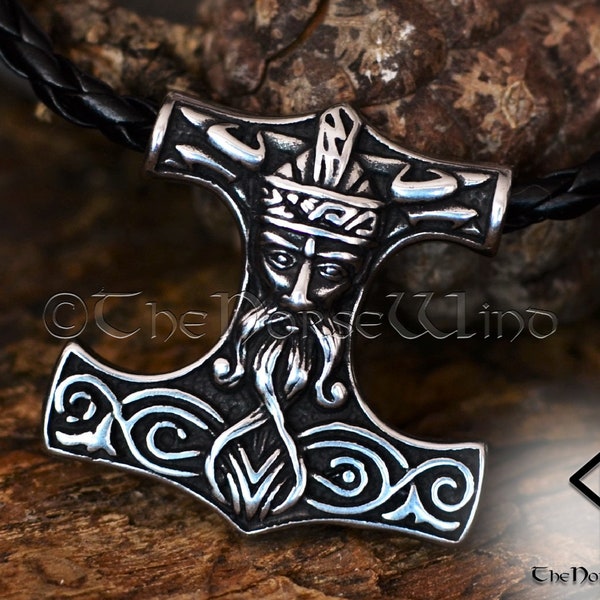 Mjolnir Necklace Viking Thor's Hammer Pendant, Norse Warriors Stainless Steel Odin Jewelry, Strength Amulet Norse Mythology Asatru