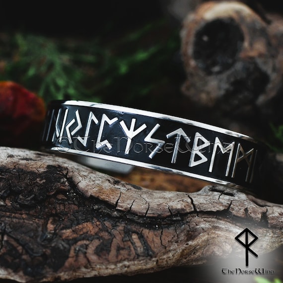 Viking Runes Bracelet, Norse Futhark Runes Viking Arm Ring, Stainless Steel Torque, Ancient Rune Torc, Norse Mythology, Viking Jewelry