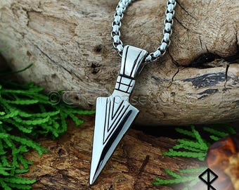 Gungnir Viking Necklace, Odin Spear Pendant, Stainless Steel Nordic Arrowhead Amulet, Norse Mythology Jewelry, Viking Gift for Men & Women