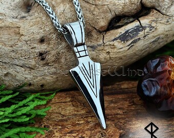Gungnir Viking Necklace, Odin's Spear Head Pendant in Gunmetal