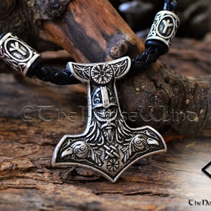 Thor's Hammer Necklace Mjolnir Pendant, Odin Ravens Viking Necklace, Viking Jewelry, Strength Amulet Norse Mythology Asatru