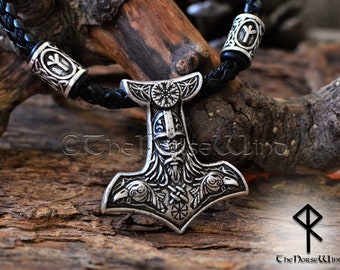 Thor&#39;s Hammer Necklace Mjolnir Pendant, Odin Ravens Viking Necklace, Viking Jewelry, Strength Amulet Norse Mythology Asatru
