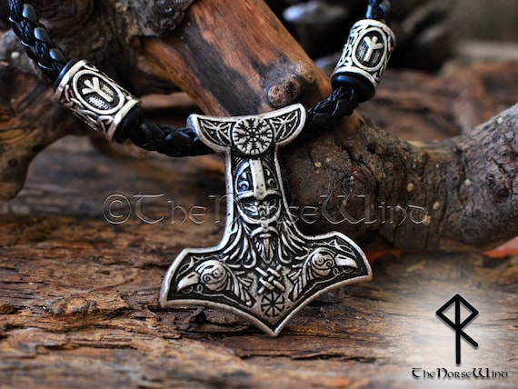 Necklace Mjolnir Odin Ravens Viking Etsy