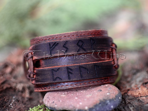 Viking Leather Bracelet  Men's Gothic Wristband Brown - TheNorseWind