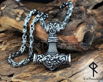 Viking Mjolnir Necklace, Norse Thor's Hammer Pendant with Celtic Knots, Viking Jewelry, Strength Amulet Norse Mythology Asatru