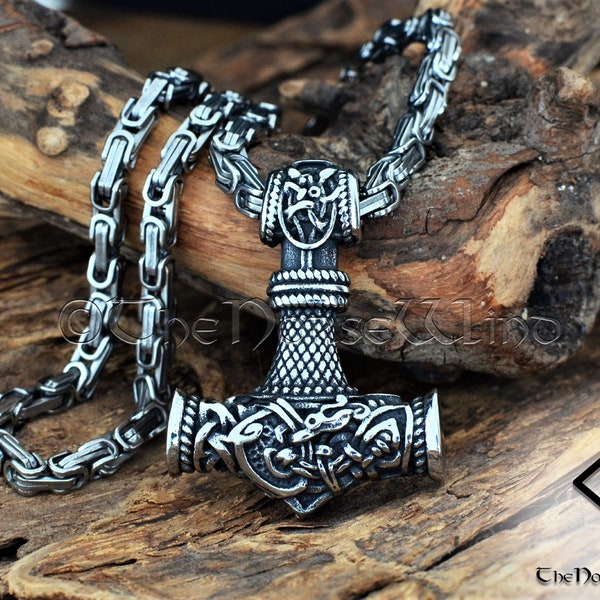 Viking Mjolnir Necklace, Norse Thor's Hammer Pendant with Celtic Knots, Viking Jewelry, Strength Amulet Norse Mythology Asatru