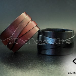 Viking Leather Bracelet, Men&#39;s Leather Wrap Cuff in Black or Brown, Wide Wristband Cuff, Norse Armor, Viking Jewelry - Adjustable Size
