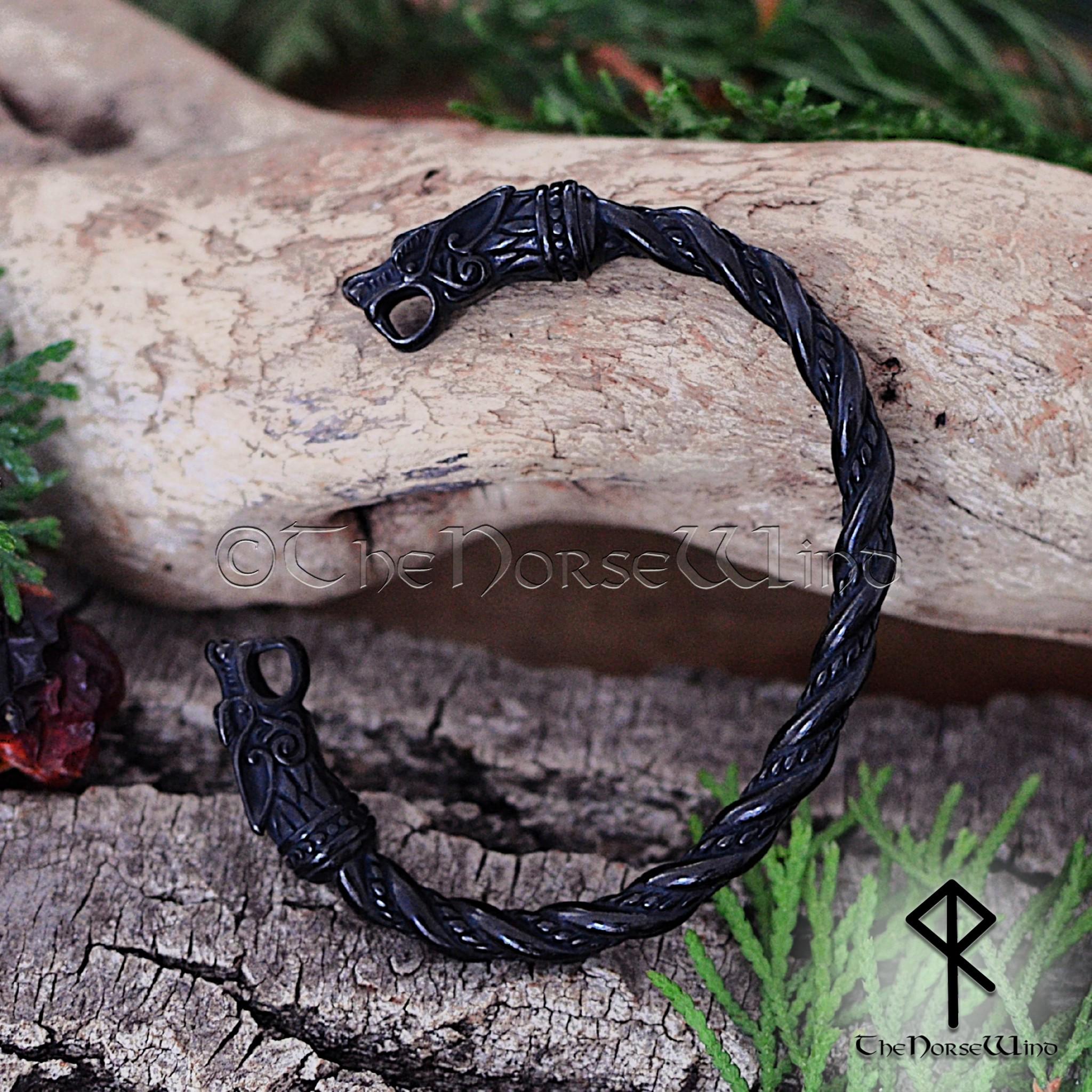Torc Arm Rings Viking Bracelet, Black Wolf Head Torque - Stainless Steel Viking Arm ...