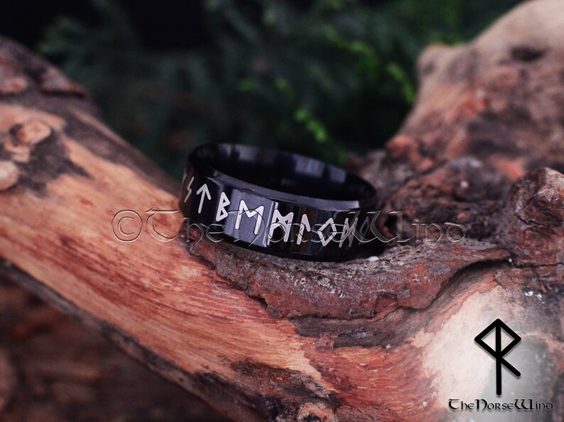 Viking Runes Ring, Norse Runes Circle Ring, Black Stainless Steel Ring ...