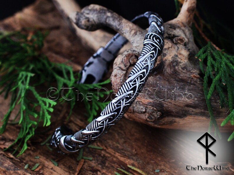 Torc Arm Rings Viking Dragon Bracelet | Solid Men's Viking Arm Ring Nidhogg Dragon ...