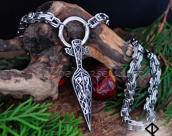 Gungnir Viking Necklace, Solid Odin's Spear Men's Pendant with Byzantine Chain, Stainless Steel Arrowhead, Viking Jewelry, Norse Mythology