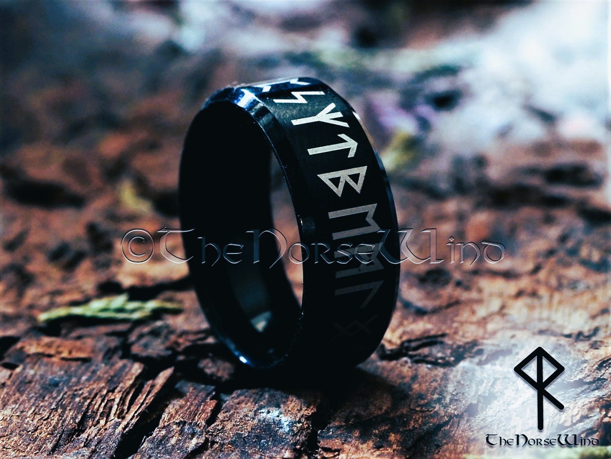 Viking Runes Ring, Norse Runes Circle Ring, Black Stainless Steel Ring ...