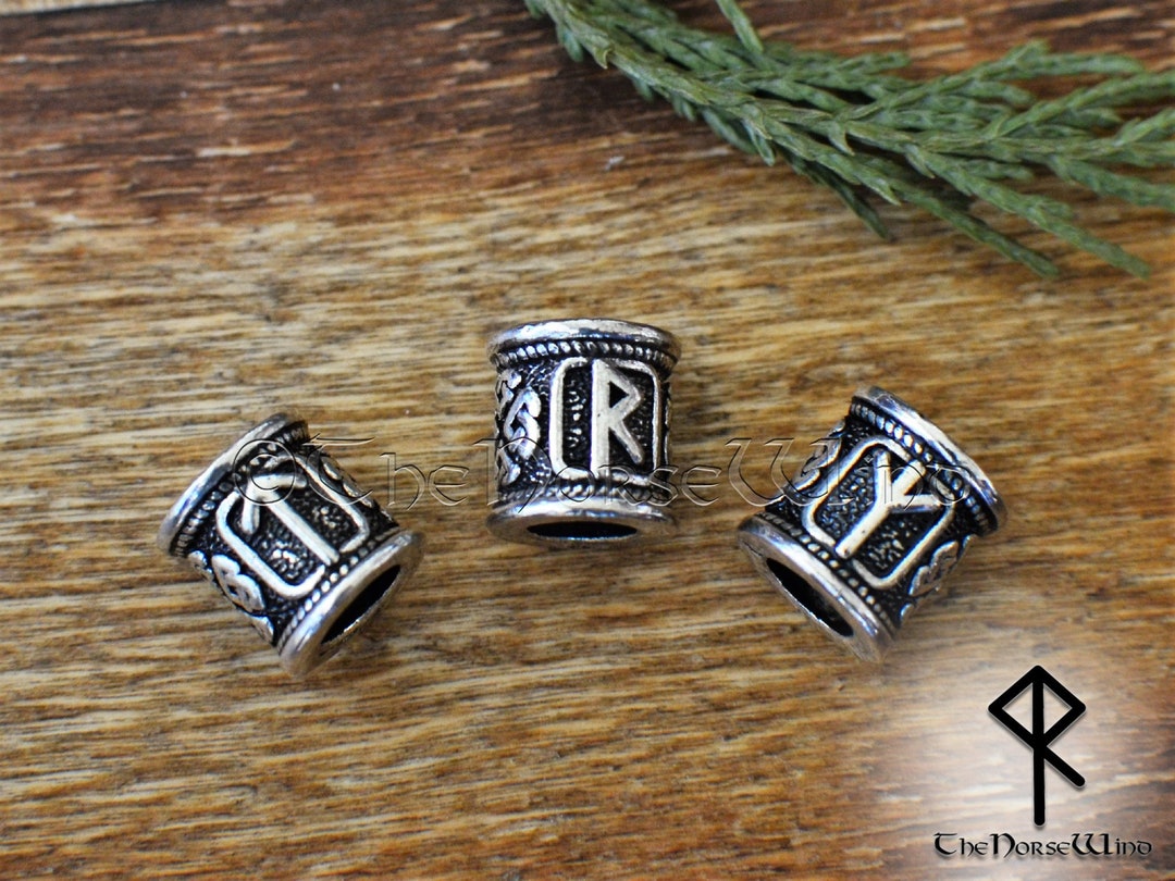 Perles Runes Viking 24 Pièces - Anneaux Barbe Cheveux Dreadlocks Antique