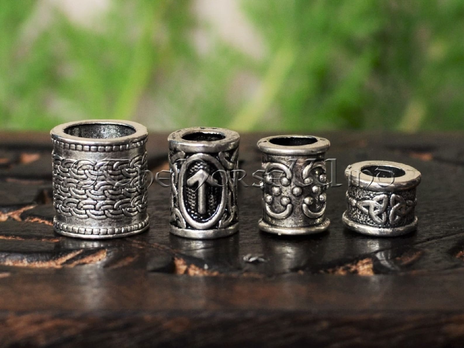 Set of 4 Viking Beard Rings / Hair Beads KIT With Rune Bead of Your ...